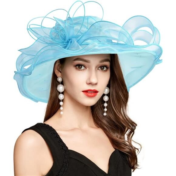 Derby Hats for Women, Classy Organza Sun Hat, Blue main image 6